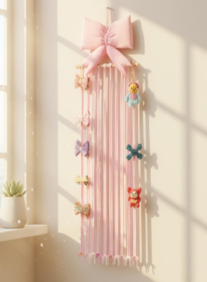 Suncalla Long Bow Holder for Girls Baby Pink Bow Hair Bows Clip Organizer 31.5 Inch Baby Hair Accessories Storage Display Hanging Decor for Girls Nursery Room Bedroom Living Room - Image 5